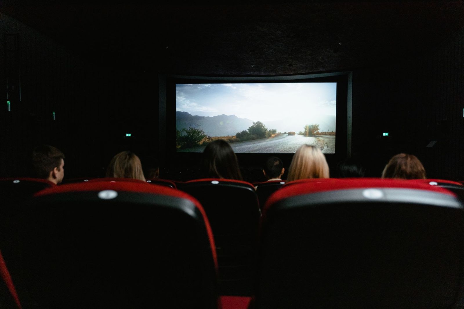 Publikum vor der großen Leinwand, von hinten gesehen